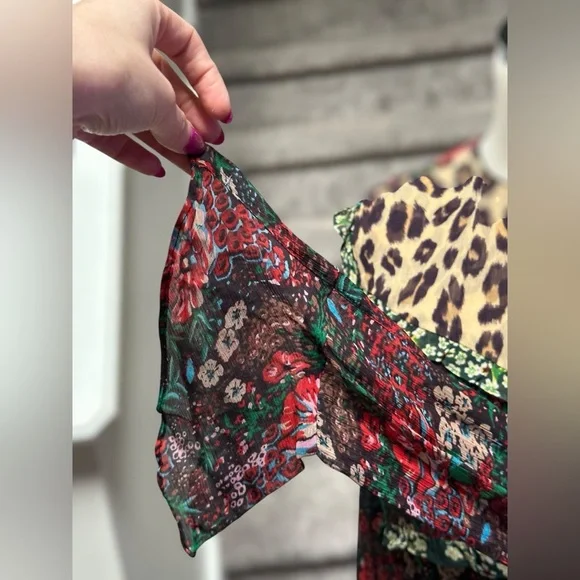 Anthropologie Scotch & Soda Leopard & Lillies Floral Long Sleeve Mini Dress Chic - Picture 9 of 16